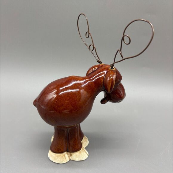 Big Sky Carvers Ceramic Moose Figurine Wire Antlers Whimsical Rustic Lodge 8" - Picture 3 of 7